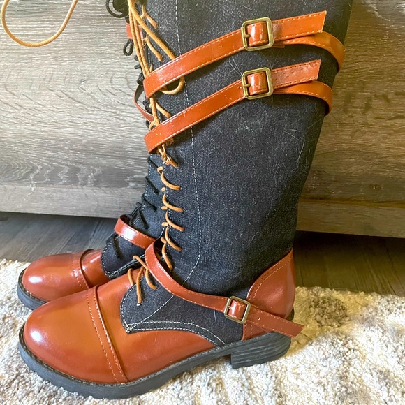 Beautiful jean and tan boots size 5 - Picture 1 of 2